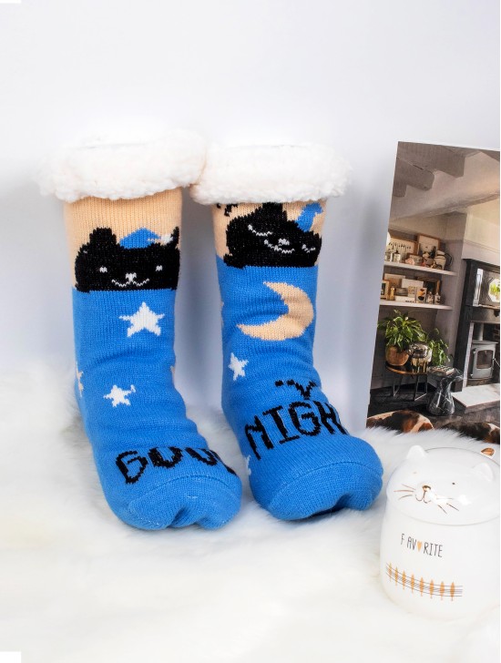 Indoor Anti-Skid Slipper Socks W/ Sleeping Cat Design